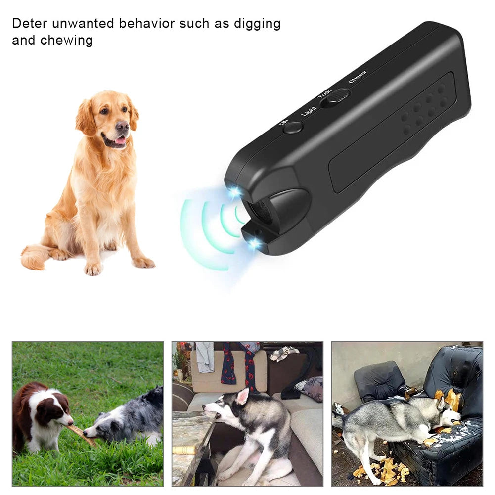 Ultrasonic anti Barking Device Portable Automatic Bark Stopper with LED Light Repeller Trainer Battery Powered for All Size Dogs